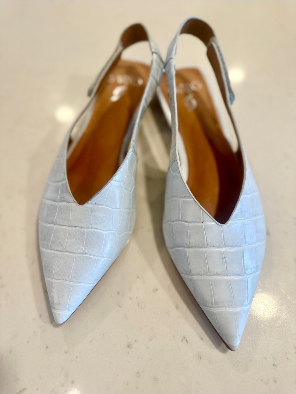 Sarto Light Blue Pointed Toe Kitten Heel Mules Size 8 Trendy Summer Slingback